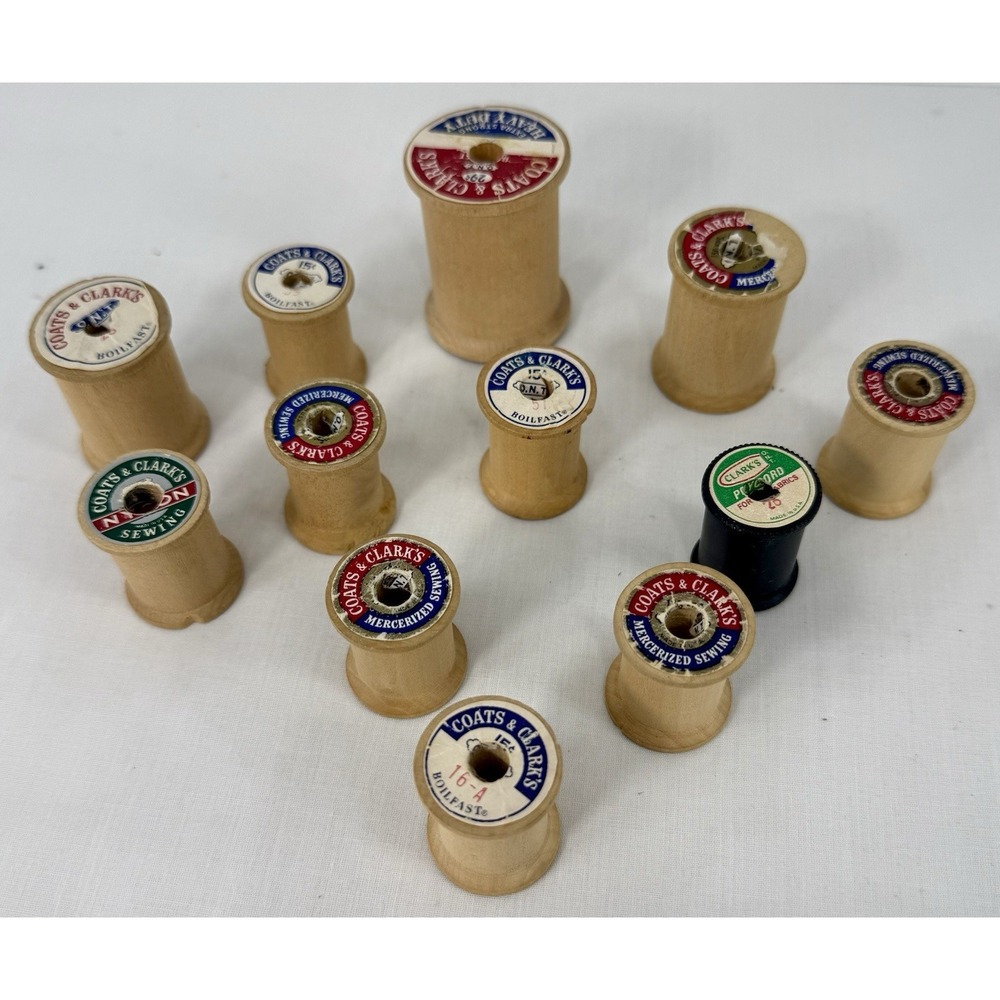 Vintage Coats & Clarks Wooden Thread Spools Lot Of 12 O.N.T. Sewing Decor